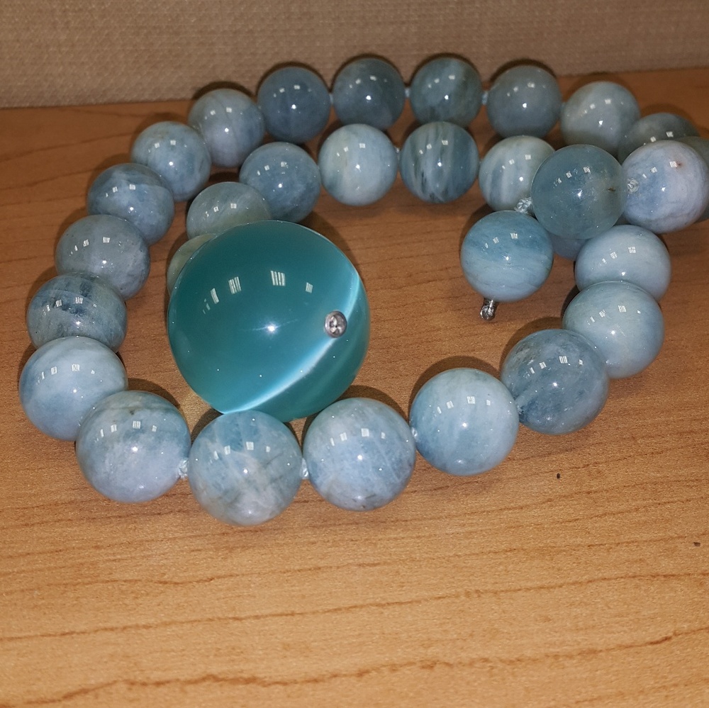 Aquamarine Tigers Eye Stone Necklace